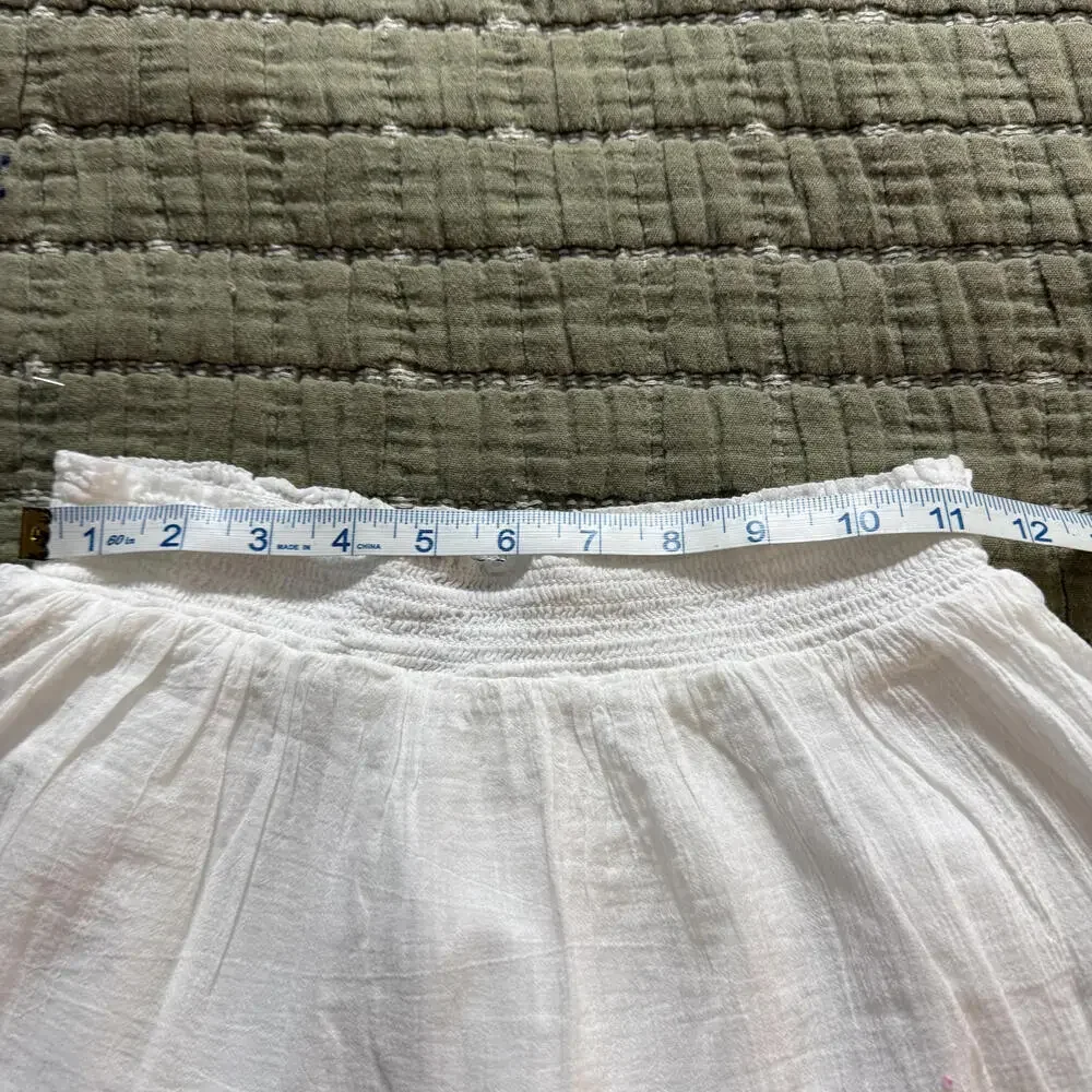 POLO RALPH‎ LAUREN Girls 16 White Gauze Full Pull-on Skirt, Blue Embroidery NWT